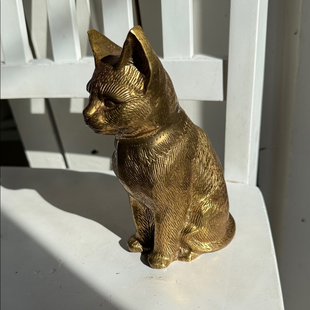 🎀VTG Brass Cat Figurine Vintage Brass Cat Figurine Collectible Feline Home Decor